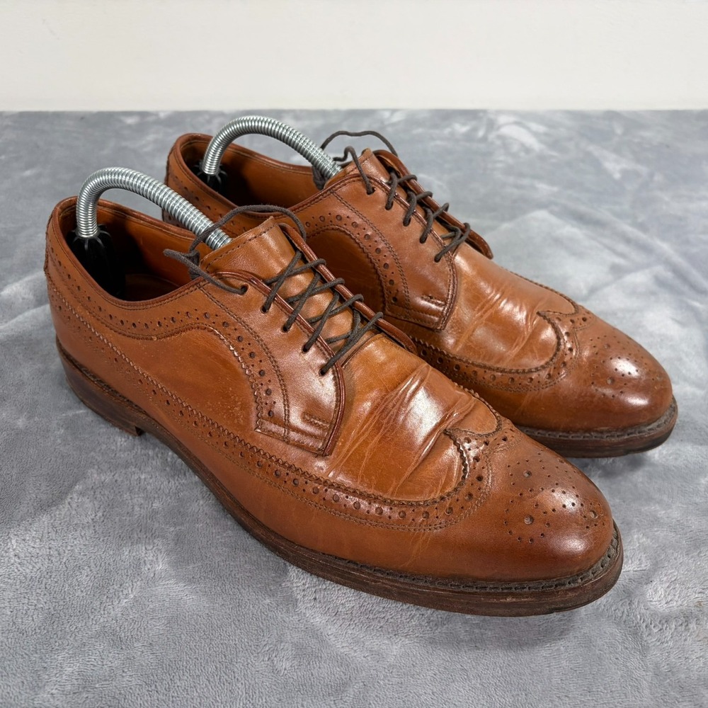 Ralph Lauren Sanderson Burnished Wingtip Oxford Dress Shoes Mens 10 D Brown Tan